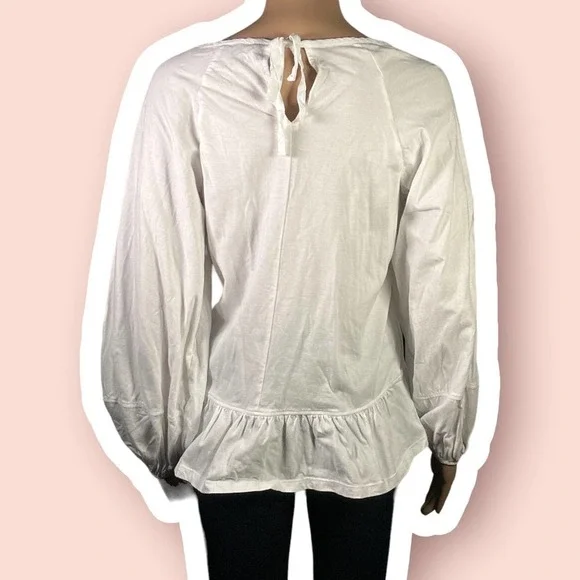 Banana Republic White Drop Waist Puff Sleeve Prairie Top Size Small - "Terra" - Picture 3 of 12